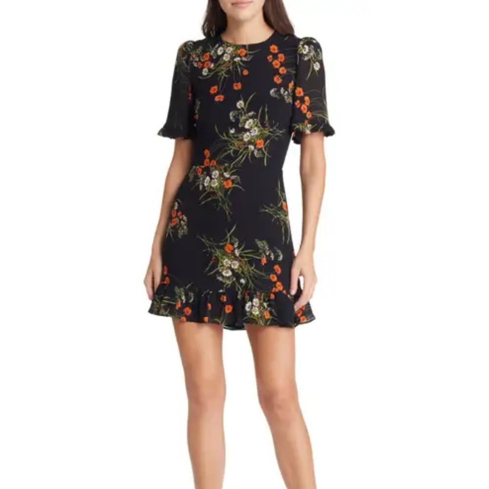 Reformation Black and Orange Floral Mini Dress